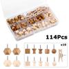 114Pcs Wooden Drawing Thumb Tacks Various Style Cork Board Thumbtack DIY Wood Push Pins  Office