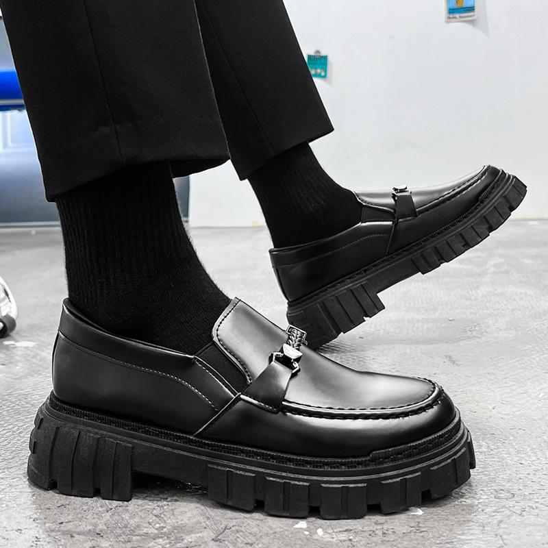 2026 new British style small leather shoes, foot cover, student thick-soled heightening casual shoes for men