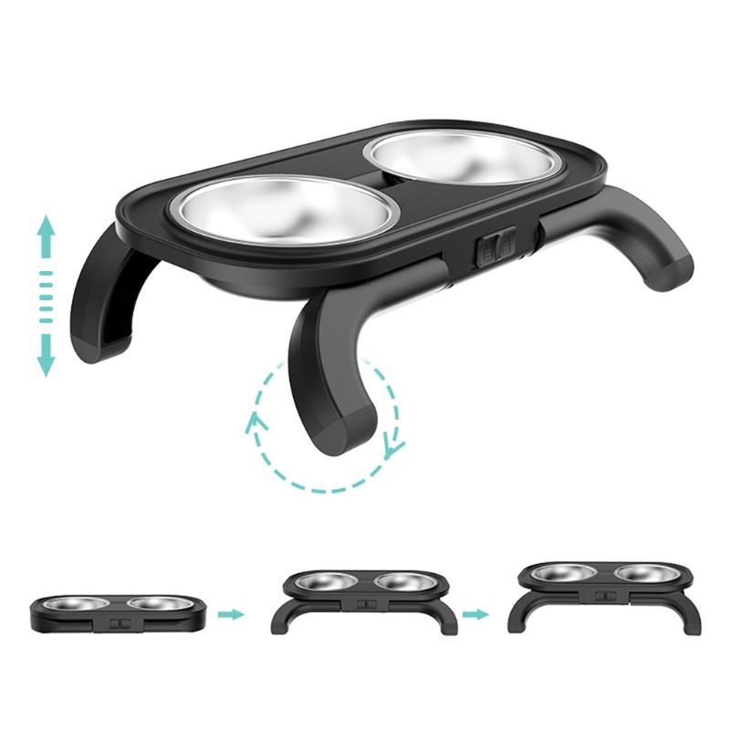 Подставка для собачьей миски с регулируемой высотой и 2 мисками из нержавеющей стали для корма и воды для собак, принадлежности для кормления домашних животных