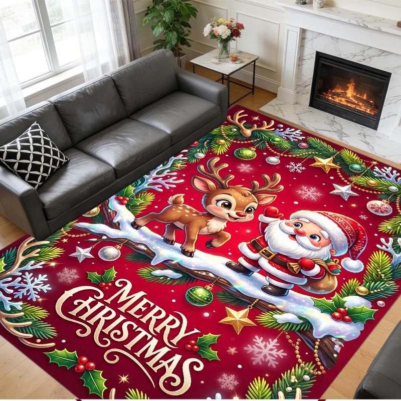 Christmas Printed Square Area Rug Soft Non Slip Floor Carpet For Bedroom Holiday Gift
