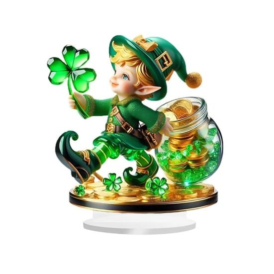 Улица. Акриловая настольная табличка ко Дню Святого Патрика, объемное украшение в виде ирландского клевера и лепрекона для украшения стола, полки или другого предмета интерьера.