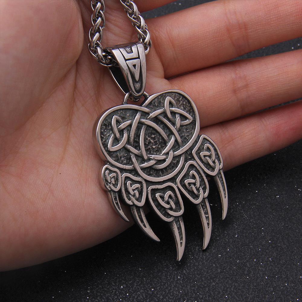 Ожерелье с подвеской в виде медвежьей лапы BAVIPOWER с кельтским узором из нержавеющей стали, скандинавское ожерелье, аутентичные украшения викингов