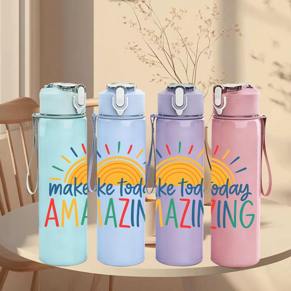 1PC Make Today Amazing Sun 750ml Color Plastic Sports Water Bottle Leakproof Flip Straw Lid Suitable for Sports Office Home Use