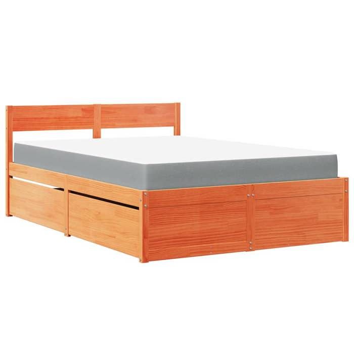 VidaXL Bed with Drawers/mattress Wax Brown 140x190 Cm Solid Pine Wood, Bedroom Furniture, Wooden Bed, Bed with 3281912