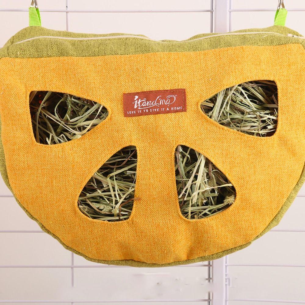 Washable Hay Bag Feeder Wear Resistant Small Animal Feeder 4-Hole Feeding Bag  for Pet Cage