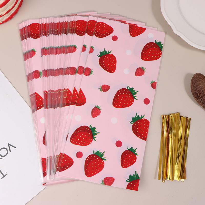 50Pcs Pink Strawberry Party Candy Gift Bags Snack Packing Bag Wedding Party Gift Bag Kids Girls Birthday Supplies Baby Shower