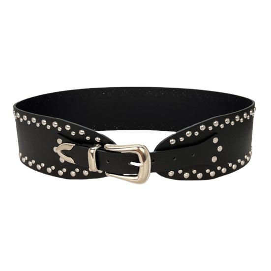 Punk Style Belt Rivet Decor Wide Imitation Leather Waistband Dress Shirt Versatile Waist Belt Fashion Accessory