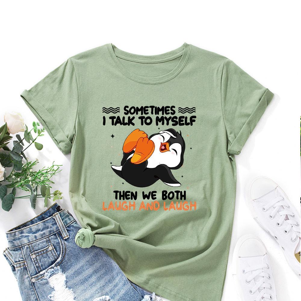 Cotton T-Shirt Short Sleeve Round Neck Women 2d Print Tops