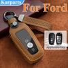 Crazy Horse Leather Car Remote Key Case Cover Shell Fob for Ford Edge Fusion Mustang Explorer F150 F250 F350 Ecosport Protector