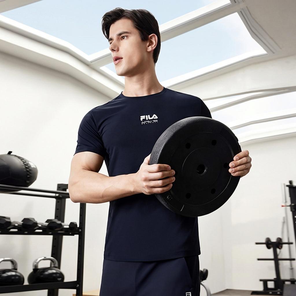 Fila Серия Фитнес Принт Буква Дышащая Спортивная Футболка с Коротким Рукавом Мужская Майки Королевский Синий A11M421120FNV