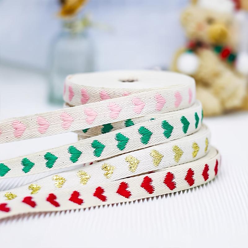 5 Yards/Roll Christmas Ribbon Wedding Headwear Materials Bouquets Embroidered Heart Ribbon Festive Decorations 16mm