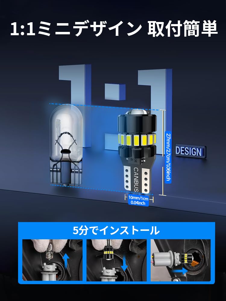 T10 LED White Super Bright Position 3014 LED Omnidirectional LED Room W5W LED Bulbs for Number Lights of Lamps, Chips, 360° Beam, Lamp, Non-Polar,