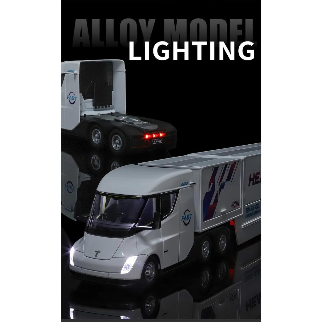 1/32 Semi Container Truck Transport Vehicle Truck Alloy Toy Car Model Sound and Light Children's Toy Collectibles Gift