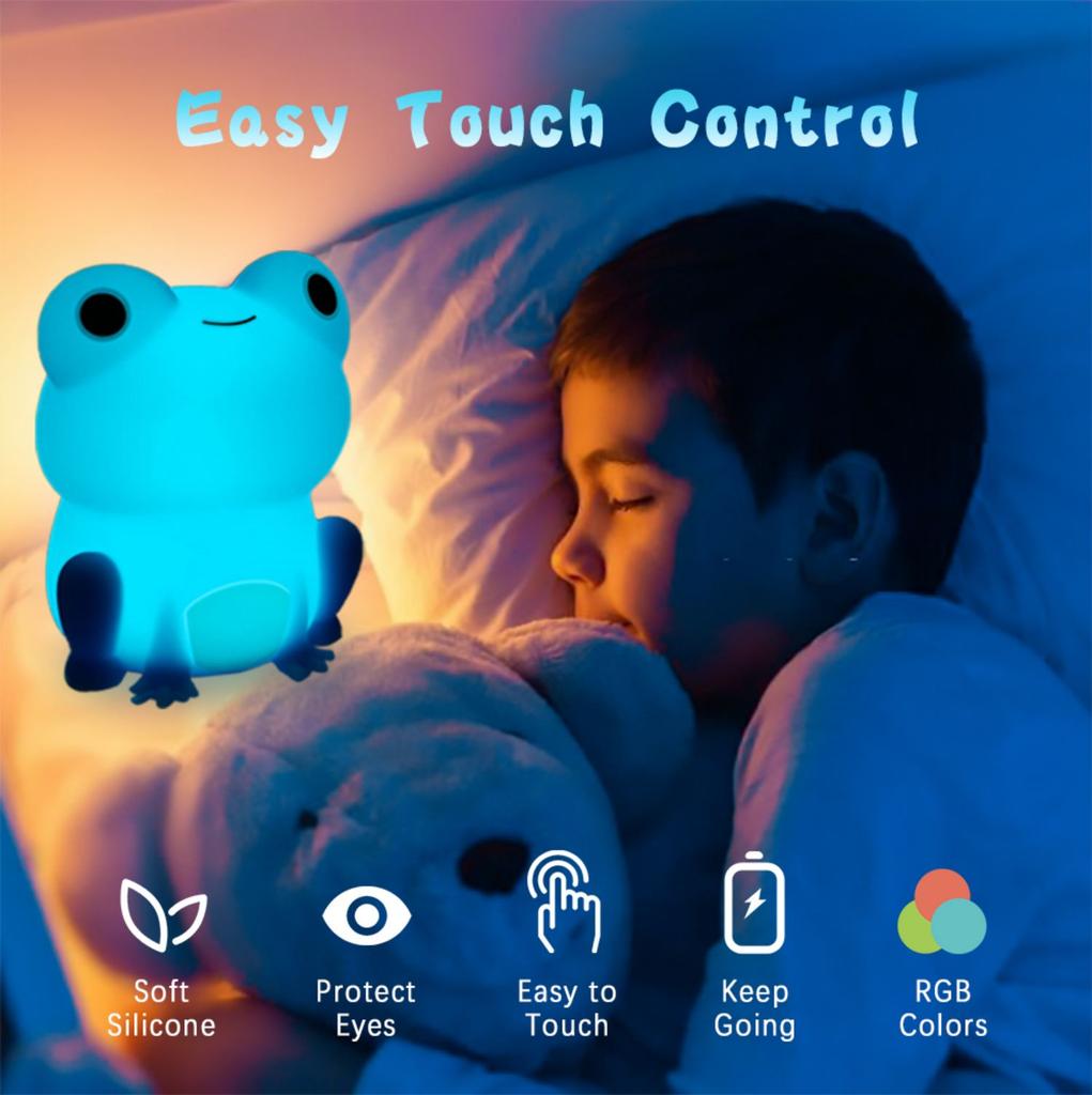 D2 Night Lamp for Kids Frog Silicone Sleeping Night Light Dimmable Timer Rechargeable Colorful Light Room Decor Children Gifts