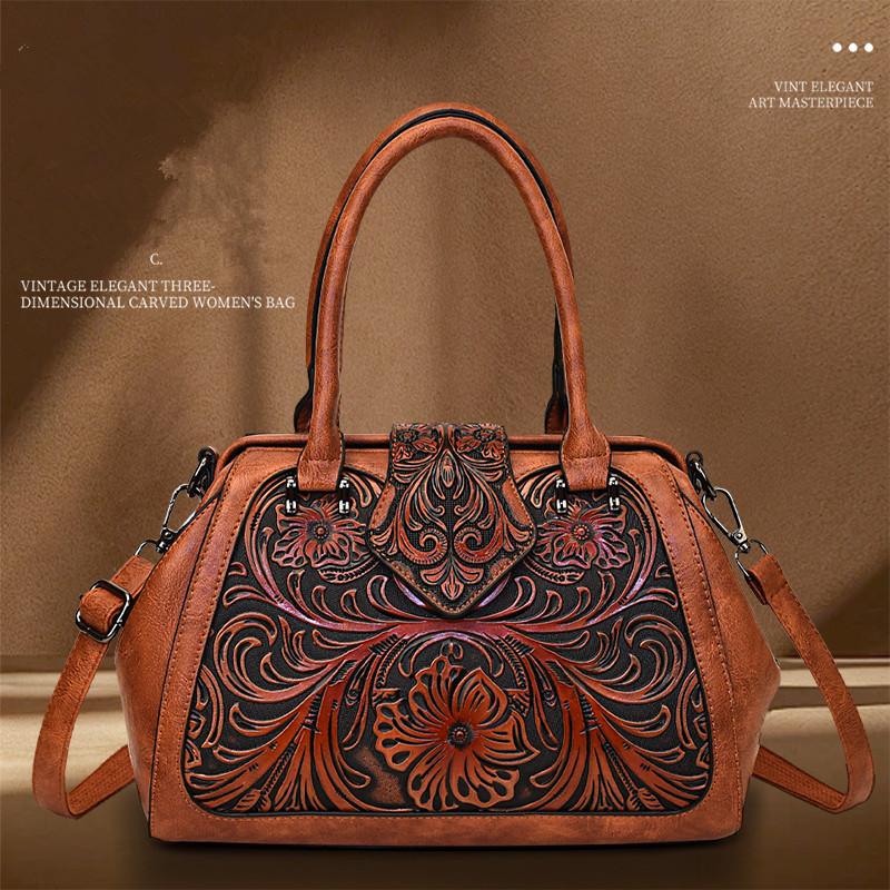 High Quality Vintage 3D Embossed PU Leather Women Shoulder Crossbody Bags Large Capacity Female Handbags Luxury Women's Tote Bag