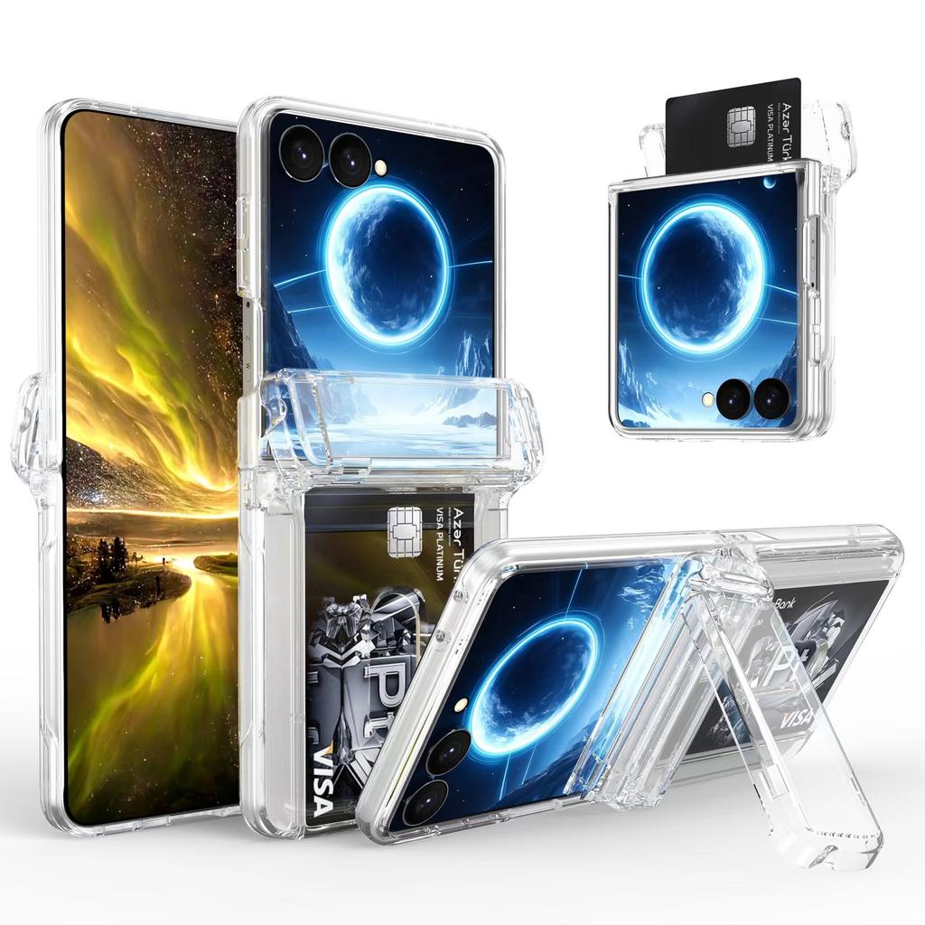 Применимо к чехлу для складного мобильного телефона Samsung Z Flip8, держателем для карт, матовая защитная пленка, полностью закрывающая шарнир 5/6/7, противоударный жесткий
