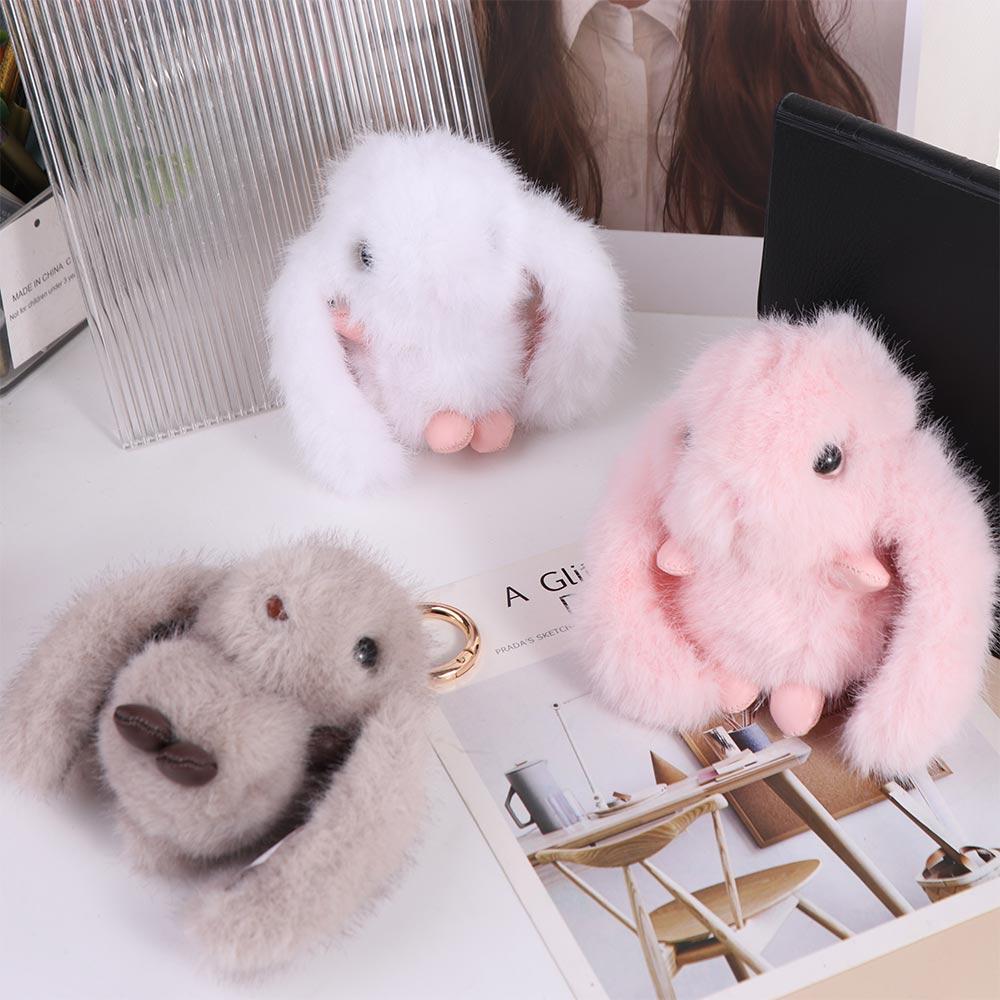 Furry Doll Bunny Stuffed Keyring Pompom Plush Bunny Pendant Rabbit Fur Keychain Bag Ornaments