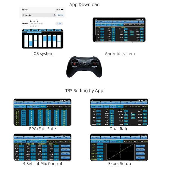Radiolink T8S 8 Channels 2.4GHz RC Pocket Size Portable Transmitter and Receiver R8EF RX, Remote and Controller Built-in Rechargeable Battery for