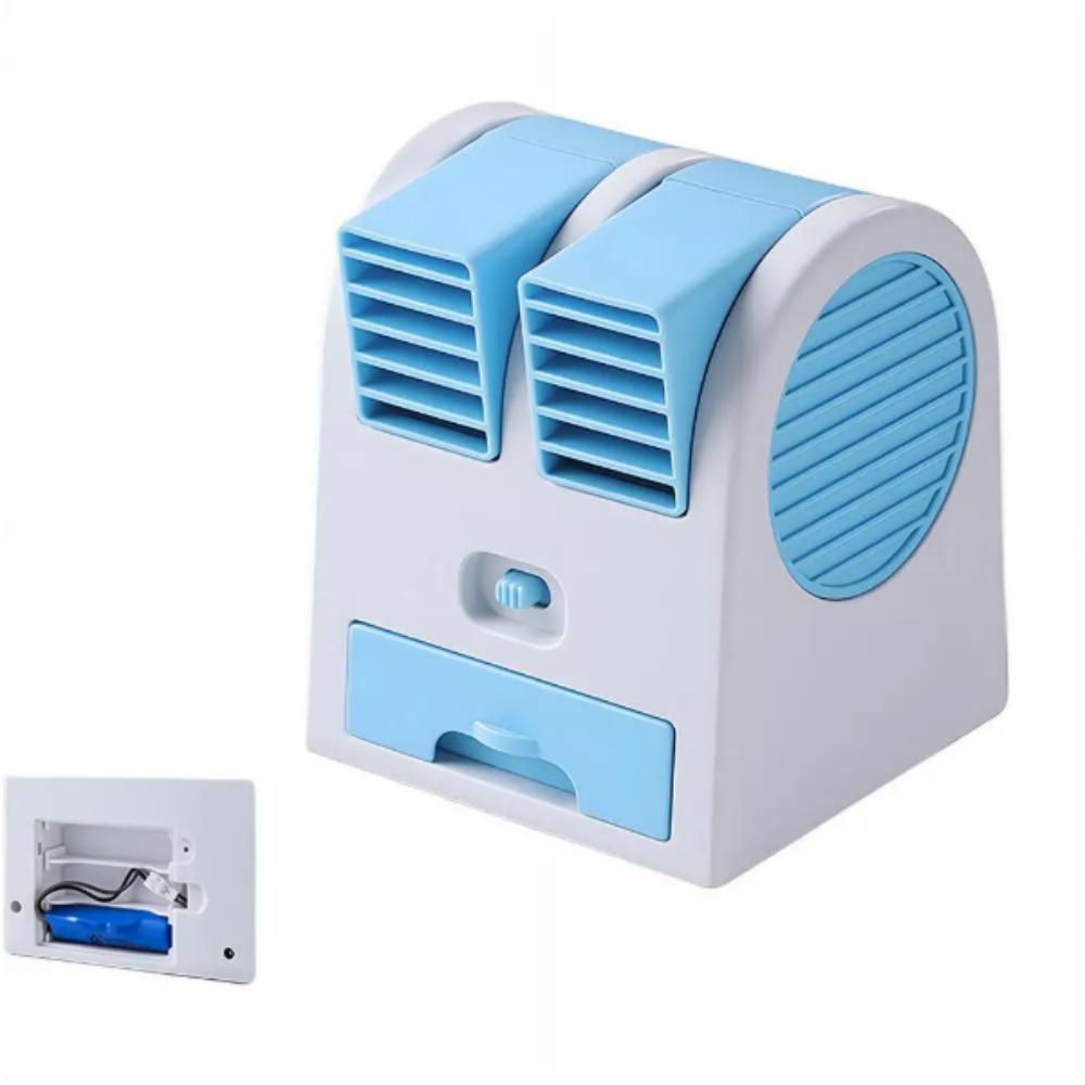 Quiet Mini Air Cooling Desk Fan Battery Powered Ice Box Portable Table Fan Ice Water Tray Dual Air Outlet