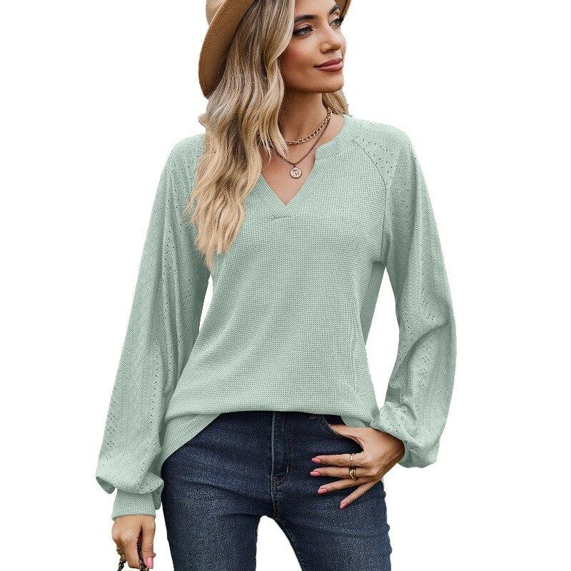 2023 Casual Loose Long Sleeve Woman Blouse Fashion Solid Color V Neck Womens Shirts Elegant Female Clothing Blusas 28423