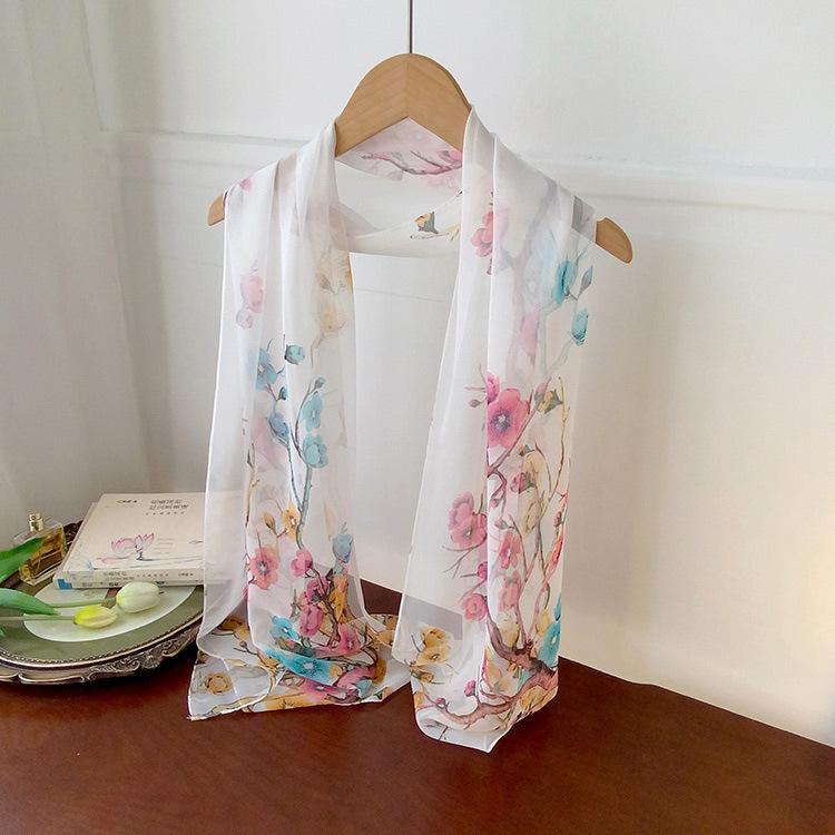 Spring Style Cicada Wings Long Silk Scarf for Women Spring and Autumn Thin Style Fashionable and Versatile Georgette Multi-color Printed Long Scarf