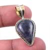 Natural Iolite Gemstone 925 Solid Sterling Silver Two Tone Pendant 1.25'' s0J09