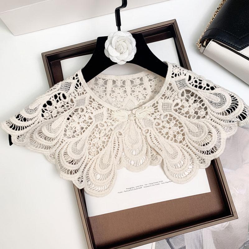 Fashion Lace Knitted Detachable Collars For Women White Crocheted Hollow Out Fake Collar Shawl Shoulder Wraps Scarf False Collar