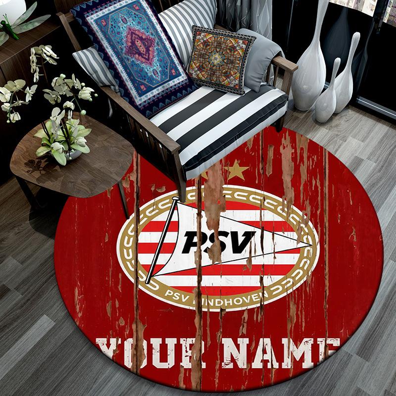 Custom Name PSV Eindhoven2 Round Area Rug,Carpet Rug for Living Room Bedroom Sofa Playroom Decor,Non-slip Floor Mat