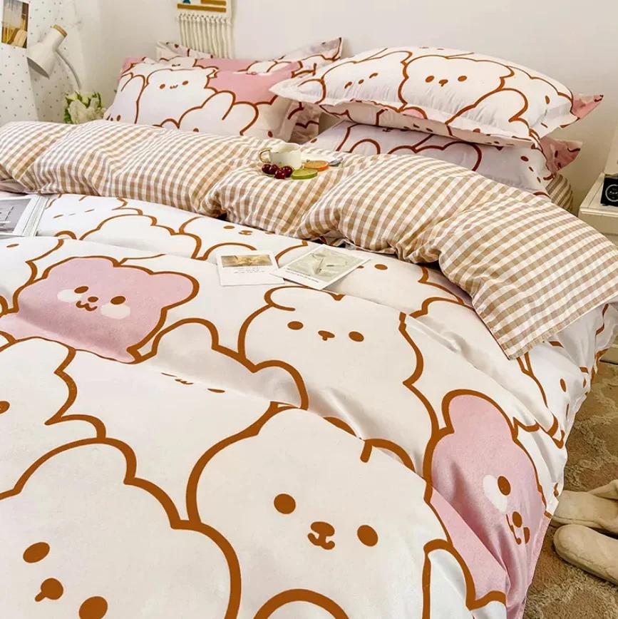Flower Bedding Sets Skin Friendly Duvet Cover + Flat Sheet +2pc Pillowcase Spring King Queen Twin Single Full Size Bed Linen B91