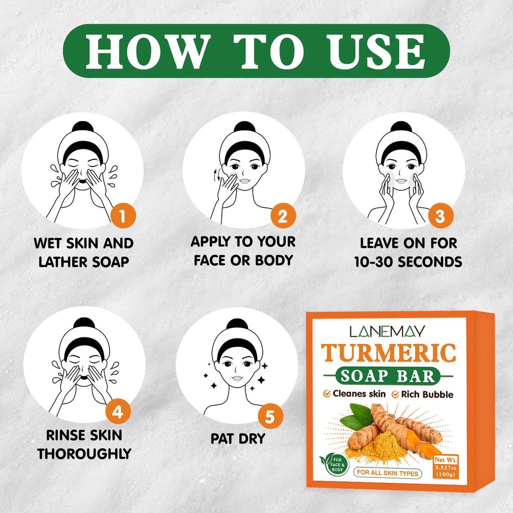 Куркума Мыло 100г - Глубокое очищение и увлажнение кожи, Удаление грязи и жира, Поддержание гладкости кожи и улучшение ее текстуры