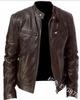 Winter Business Gentleman Warm Zip Cardigan Pocket Decorative PU Leather Jacket Stand Neck Slim Zip Leather Jacket
