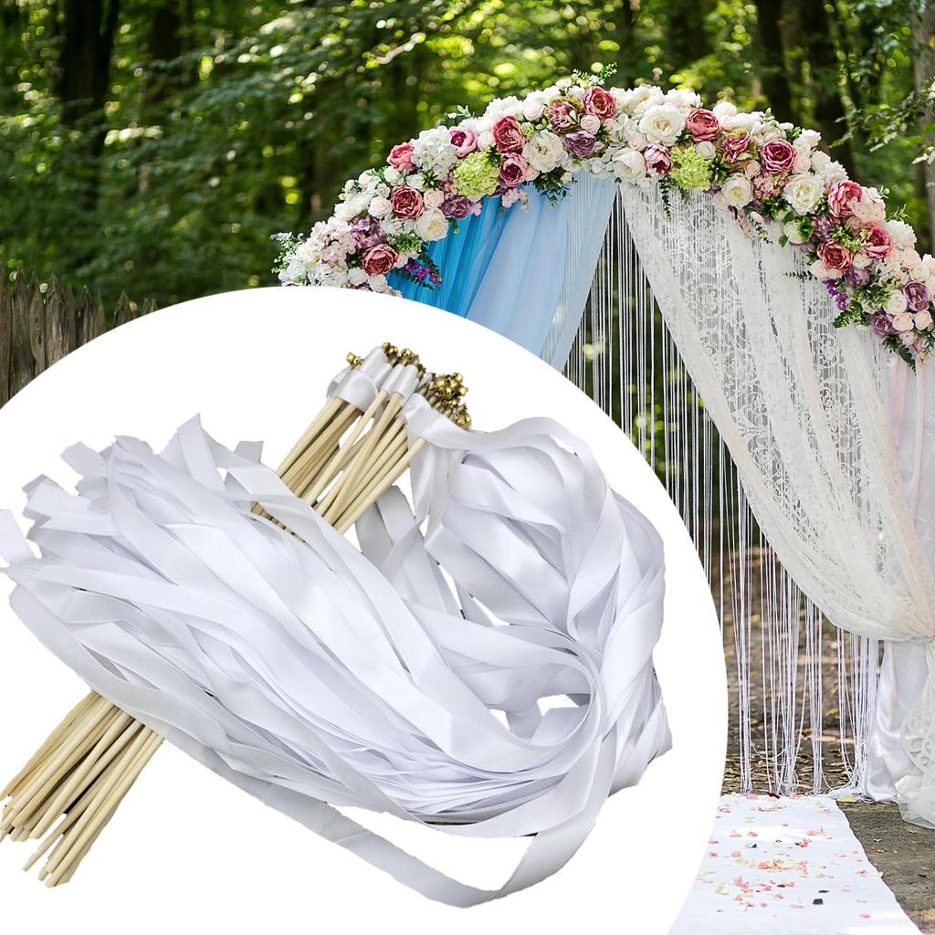20Pcs Ribbon Wands Wedding Streamers Stick Fairy Wand Photo Props Decorations
