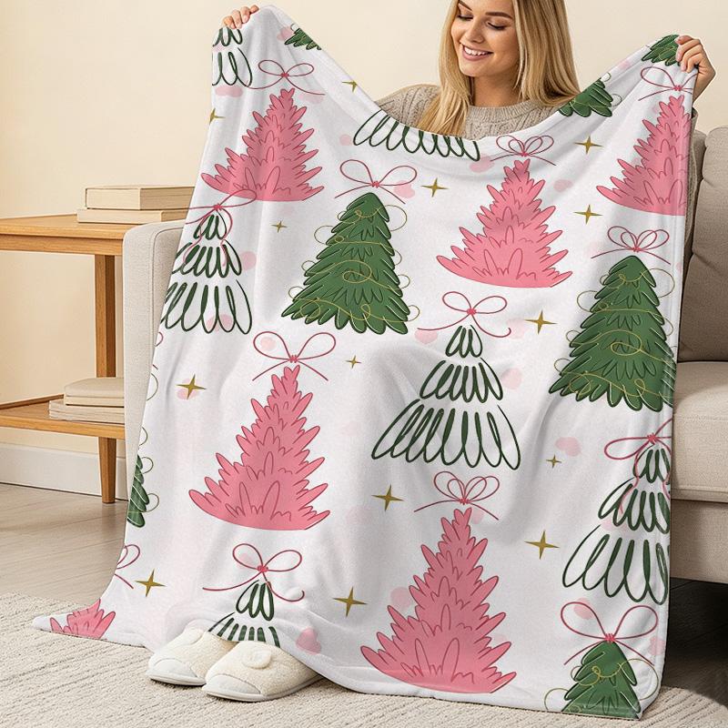 Christmas Tree Printed Flannel Fleece Blanket – Soft, Cozy & Warm Throw for Home, Dorm, Relaxing & Festive Holiday Vibe