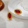 Dainty Olive Shape CZ Zircon Stud Earrigs for Women Shiny Red Geometric Stone Waterproof Woven Texture Gold Plated Studs Jewelry