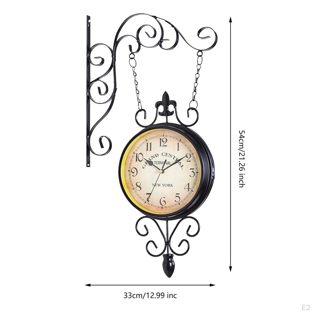 Double Sided Station Clock Garden Retro Design Mute Hanging Wall for Home Outdoor Living