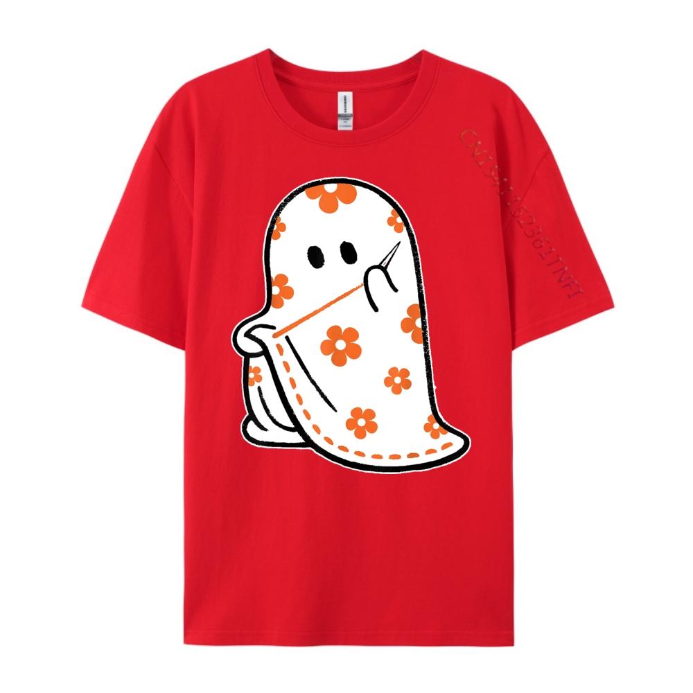 Halloween Costume Sewing Ghost Boo Funny Sewing Lovers Women White Graphic Tee Natural Tops Alphabet