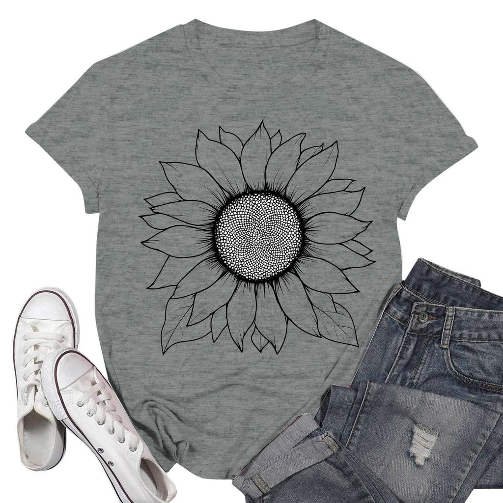 Women's Fashion Casual Printed Short Sleeve Round Neck Pullover Tops