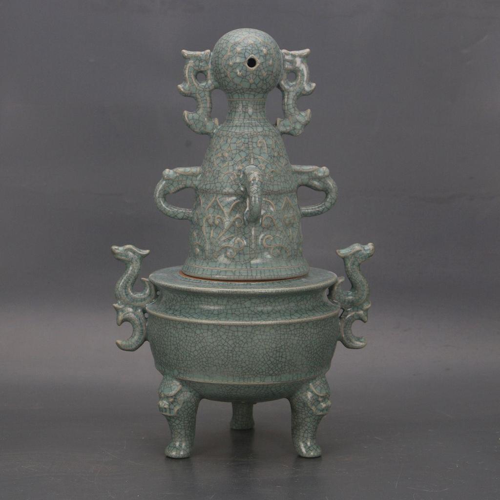 Song Dynasty Ru Kiln Qinglong Temple Ice Crackle Dragon Incense Burner Antique Porcelain Reproduction