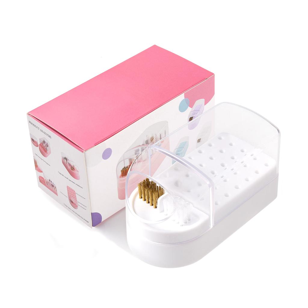 2 In 1 Nail Drill Bits Holder Nail Drill Bits Cleaning Brush Case 30 Holes Nail Art Drill Bits Stand Display Storage Box