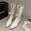 Butterfly-knot Mid-calf Modern Boots Square Heel Pointed Toe Ladies Shoes On Sale 2024 Brand Mid Heel Solid Novelty Boots