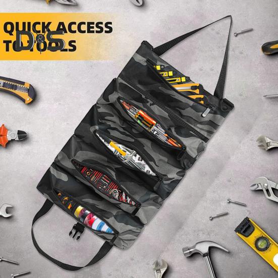 Портативная сумка для хранения инструментов, большая, с 5 отделениями, застежка-молния, водонепроницаемая, прочная, набор инструментов для ремонта, сумка-рулон на молнии