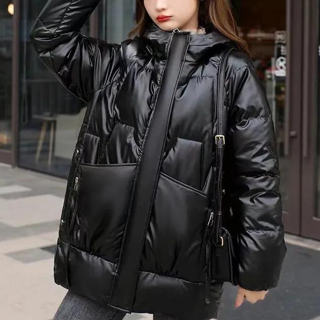 WTEMPO Zipper Pockets Solid Color Casual Women's Thickened Warm Down Coats Cold-proof Large Size Loose Cotton-padded Coats