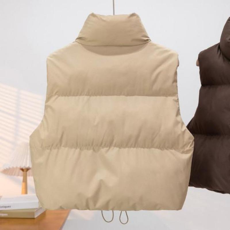 Зимний женский жилет, пальто, утолщенный, с застежкой-молнией, воротник-стойка, без рукавов, однотонный, с защитой от ветра и холода