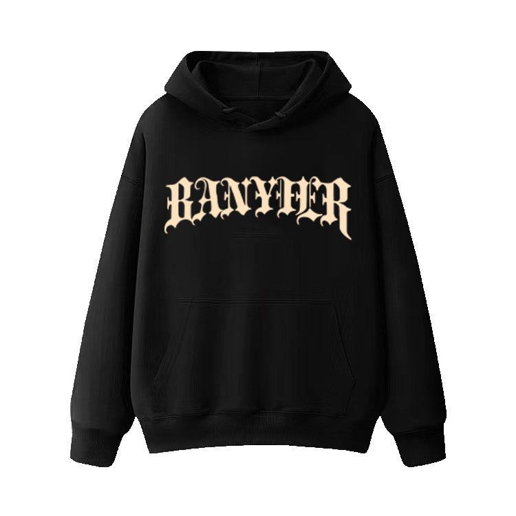 Мужское худи из плотного флиса 500 г с принтом букв - Повседневная одежда на осень/зиму.