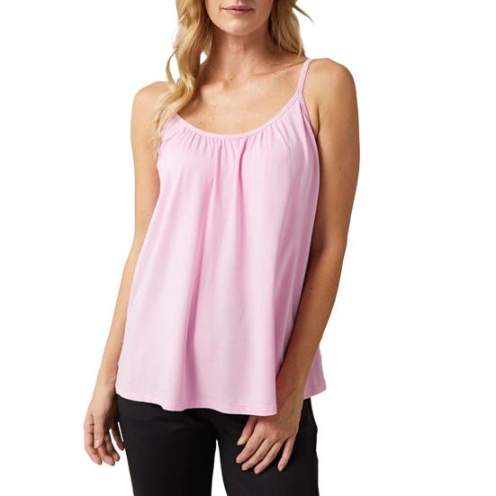 Camisole Top for Women Loose Cami Top with Built-in Padded Bra Summer Flowy Pleated Spaghetti Strap Tank Top for Daily Wear Exercise