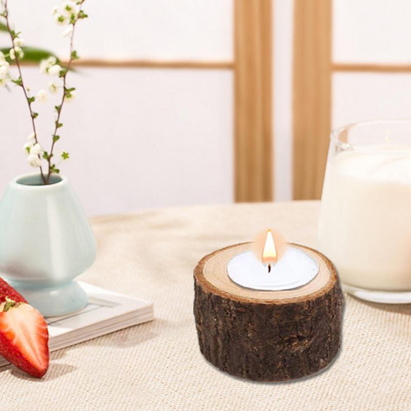 Wooden Tealight Candle Holders Rustic Small Candle Holders Compact Tree Branch Table Decor Candle Tree Stump Candlesticks For