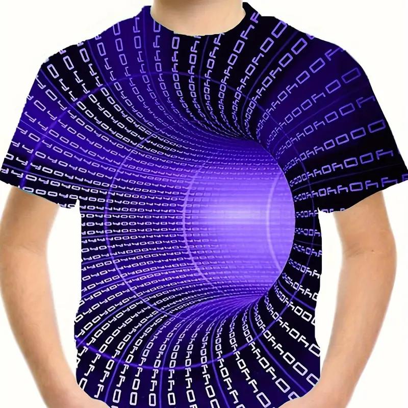 Cool Summer Style Boys' Vision Llusion Graphic T-Shirt Breathable Stretchy Comfortable Sports Style