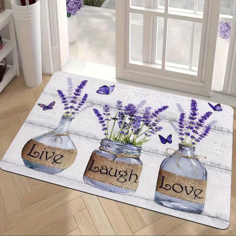Lavender "Welcome" Greeting Area Rug, Soft Non-Slip Indoor Outdoor Floor Mat for Entrance and Garden Decor