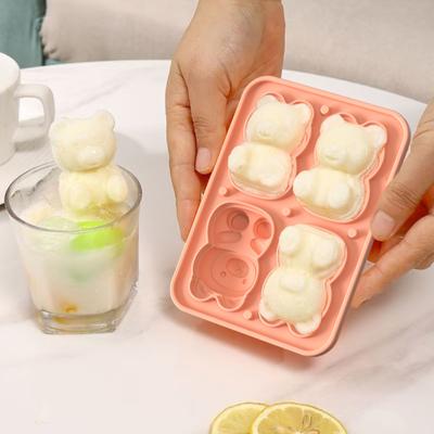 Силиконовая форма для кубиков льда в форме медведя с крышкой, пищевой силикон, легко извлекаемая, герметичная, штабелируемая, для домашнего бара