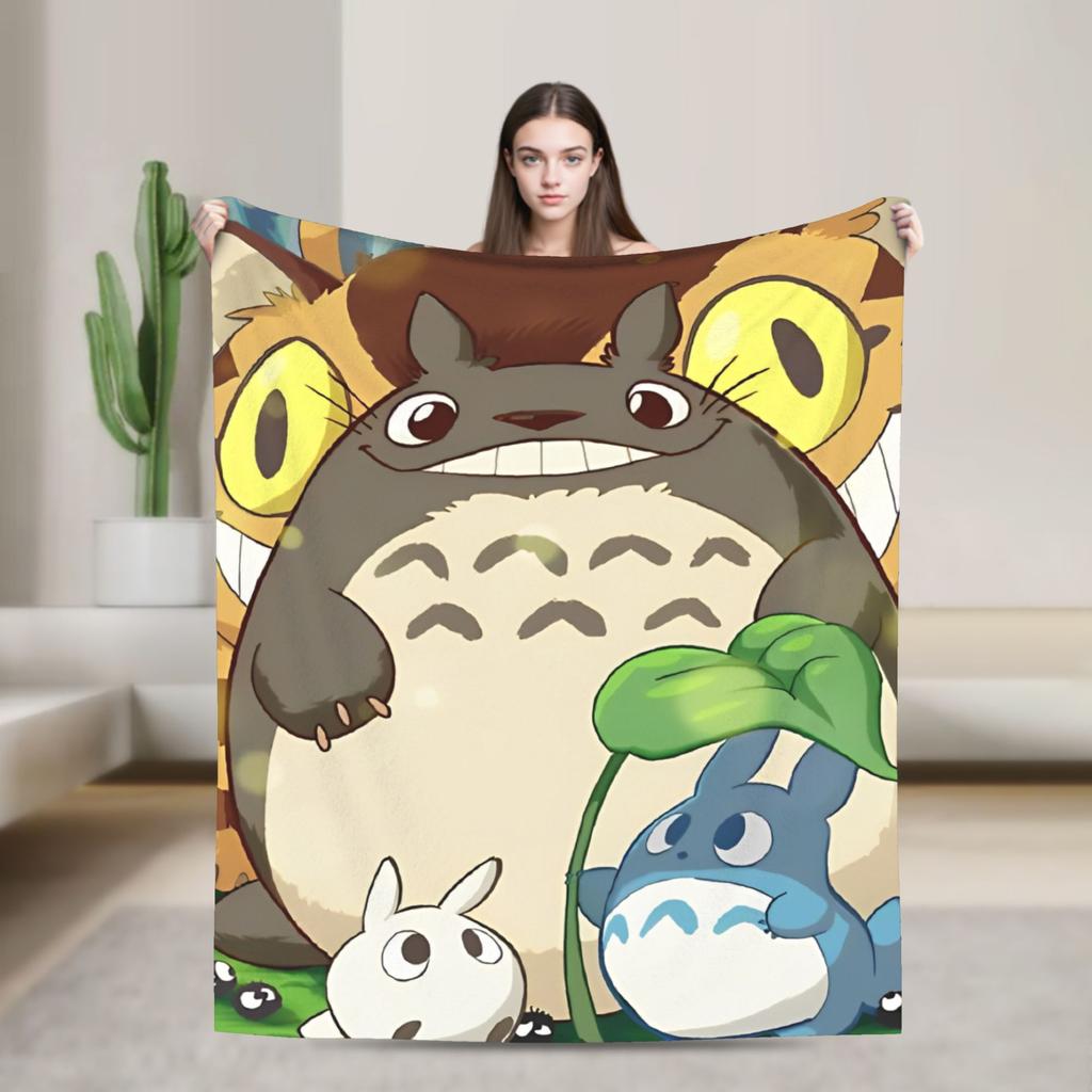 Cute T-Totoros Flannel Blankets Cartoon Anime Funny Throw Blankets for Home 125*100cm Bedspread,